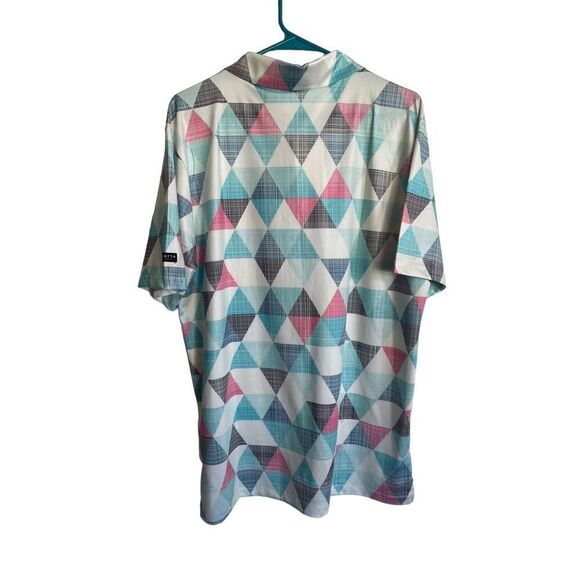 New Yatta Mens Multicolor Geometric Two Button Placket Golf Polo Shirt Size L - Picture 6 of 16